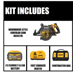 DEWALT FLEXVOLT 60V MAX 7-1/4 in. Cordless Worm Drive Style Saw with 9.0Ah Battery Kit