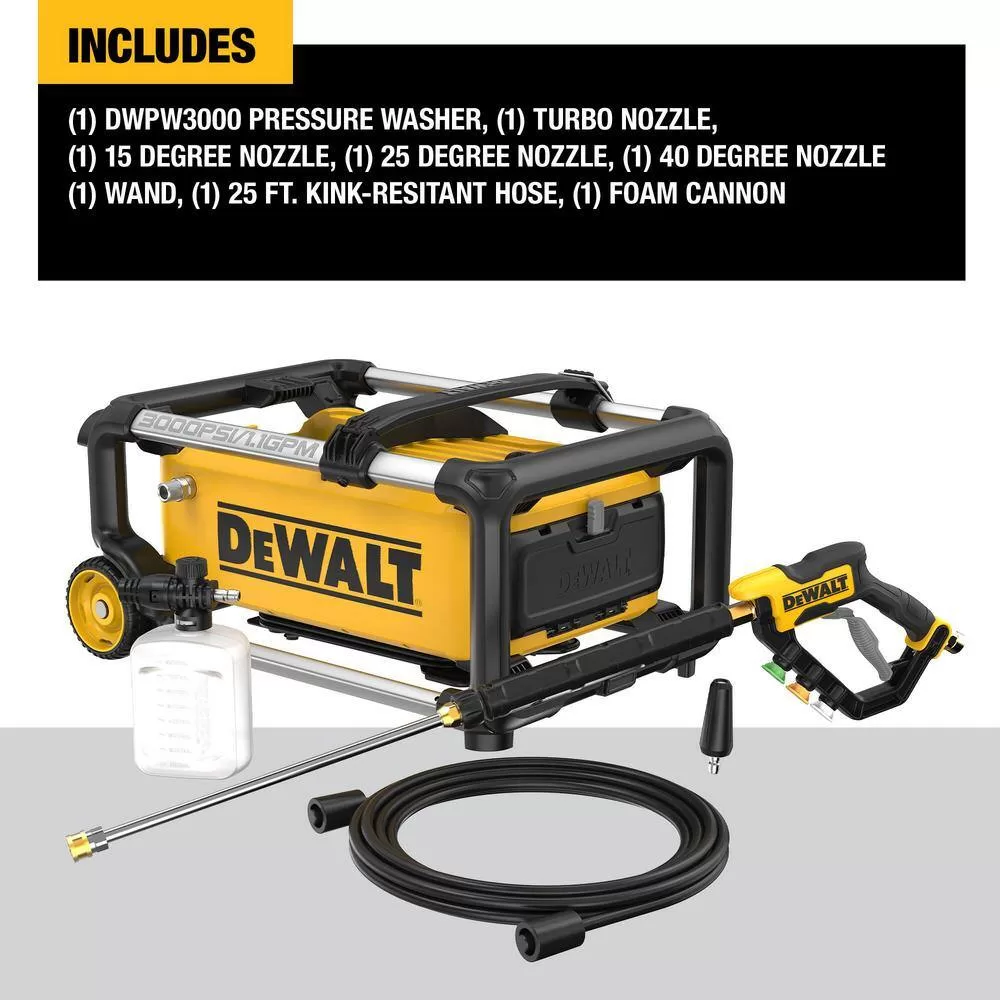DEWALT DWPW3000 3000 PSI 1.1 GPM 15 Amp Cold Water Electric Pressure Washer with Internal Equipment Storage
