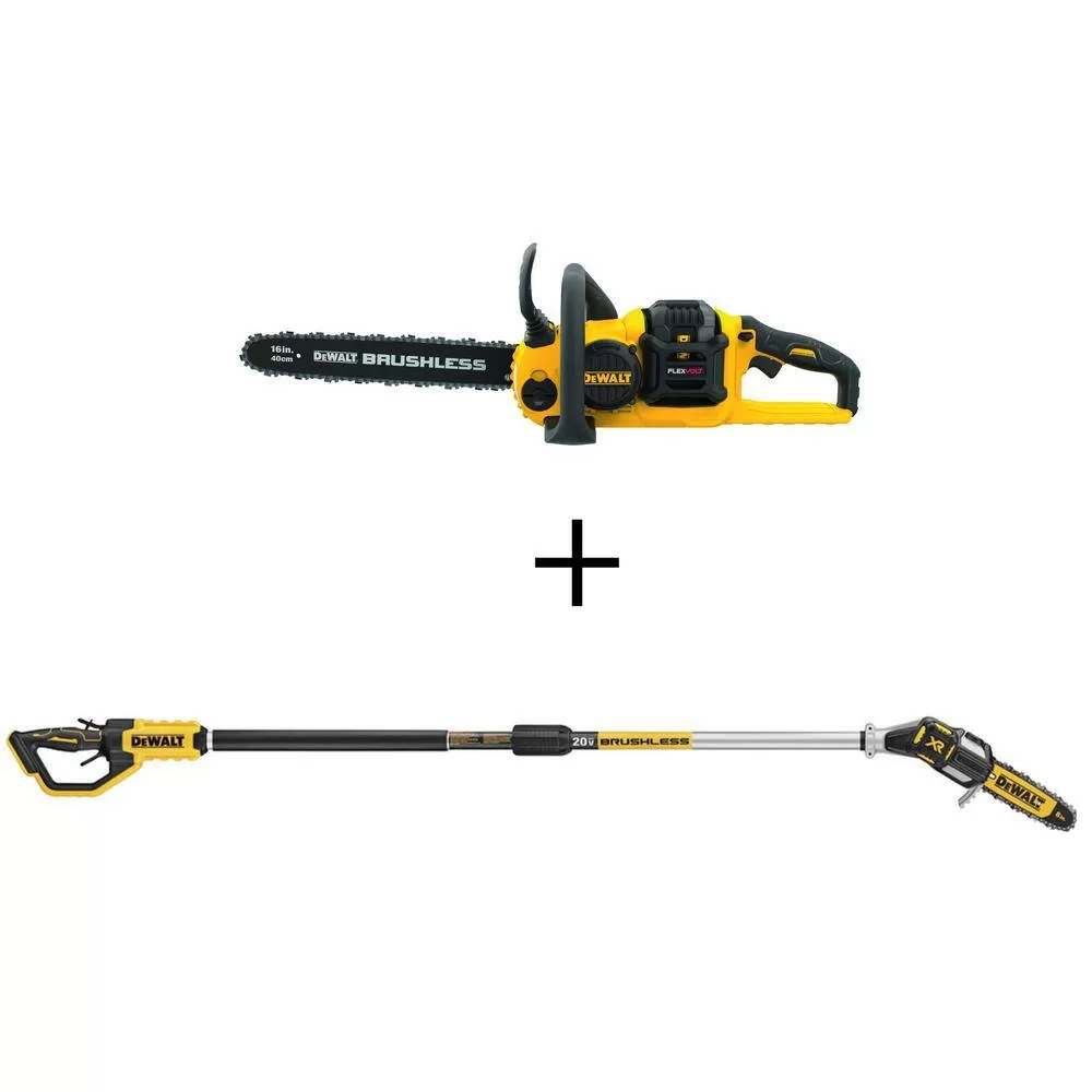 DEWALT 60V MAX 16 in. Brushless Battery Powered Chainsaw Kit with (1) FLEXVOLT 2Ah Battery & Charger & Pole Saw