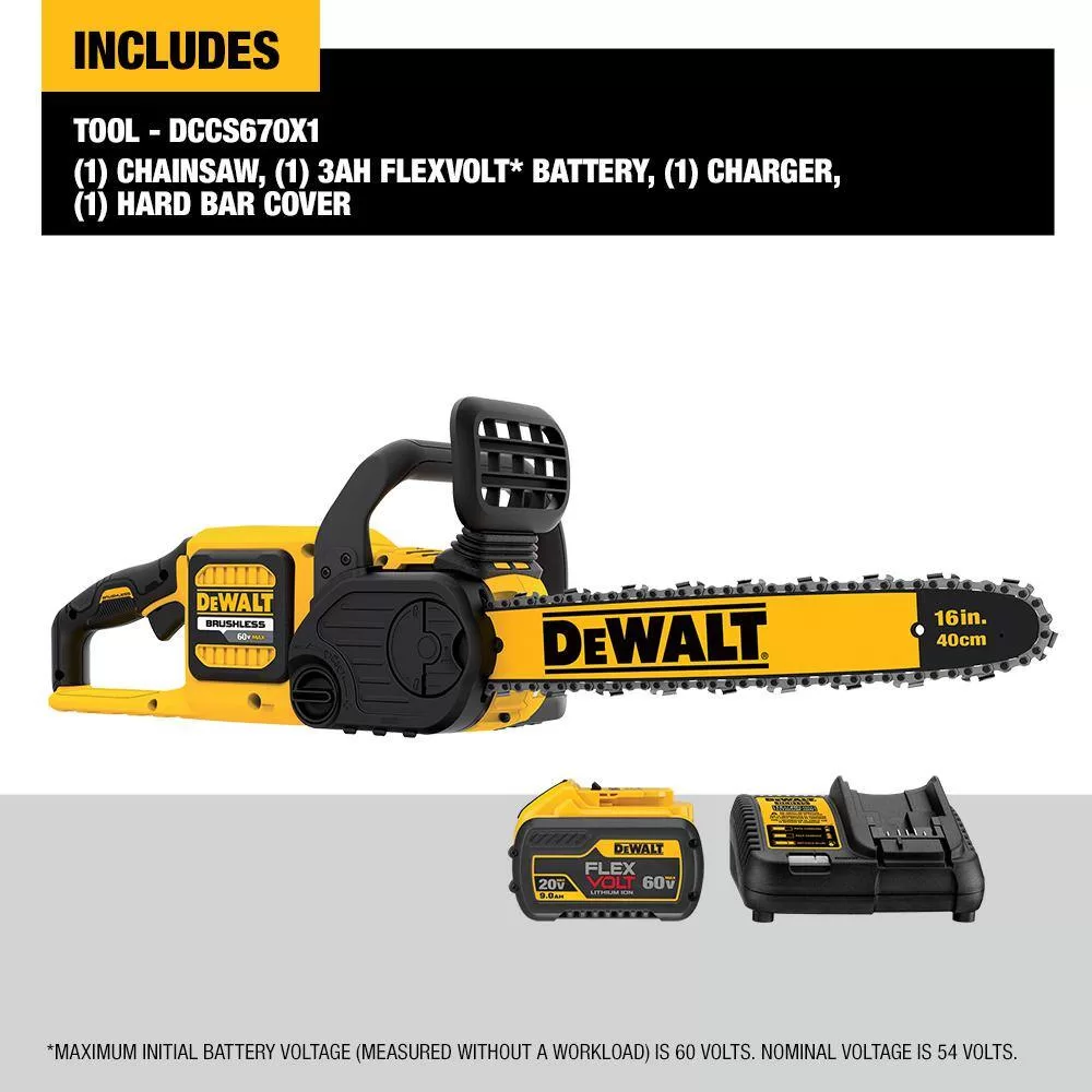 DEWALT 60V MAX 16in. Brushless Battery Powered Chainsaw Kit with (2) FLEXVOLT Batteries & Charger