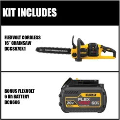 DEWALT 60V MAX 16in. Brushless Battery Powered Chainsaw Kit with (2) FLEXVOLT Batteries & Charger