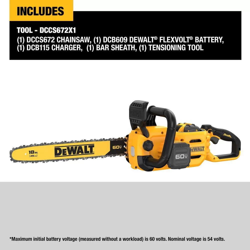 DEWALT FLEXVOLT 60V MAX 18 in. Brushless Cordless Battery Powered Chainsaw Kit with (1) FLEXVOLT 3 Ah Battery & Charger