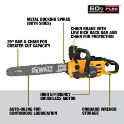 DEWALT FLEXVOLT 60V MAX 20 in. Brushless Electric Cordless Chainsaw Kit and Carry Case with (1) FLEXVOLT 4 Ah Battery & Charger