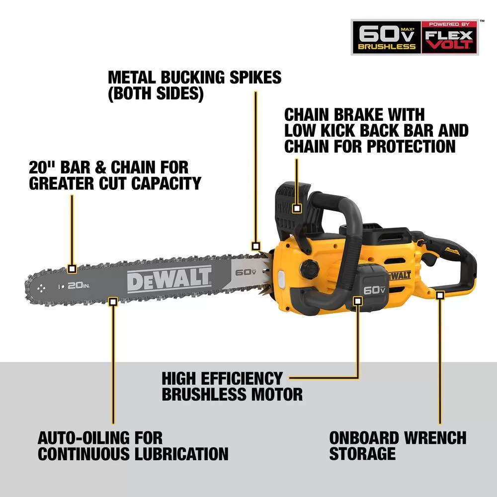 DEWALT FLEXVOLT 60V MAX 20 in. Brushless Electric Cordless Chainsaw Kit and Carry Case with (1) FLEXVOLT 4 Ah Battery & Charger