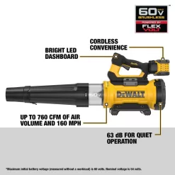 DEWALT FLEXVOLT 60V MAX 157 MPH 760 CFM Brushless Cordless Battery Powered Blower Kit with (1) FLEXVOLT 4 Ah Battery & Charger