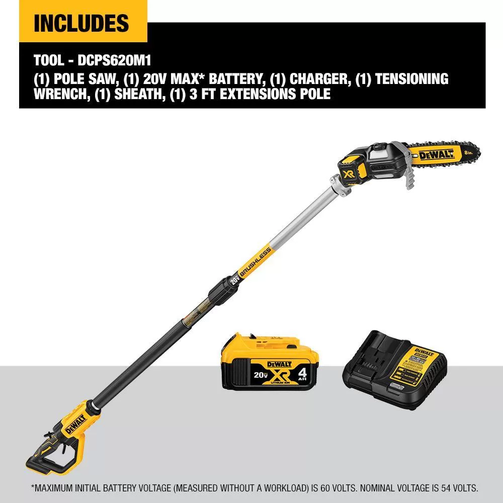 DEWALT 20V MAX 8 in. Cordless Battery Powered Pole Saw Kit & 22 in. Cordless Pole Hedge Trimmer w/ (1) 4.0 Ah Battery & Charger