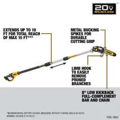 DEWALT 20V MAX 8 in. Cordless Battery Powered Pole Saw Kit & 22 in. Cordless Pole Hedge Trimmer w/ (1) 4.0 Ah Battery & Charger