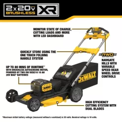 DEWALT 20V MAX 21 in. Brushless Cordless Battery Powered Self Propelled Lawn Mower Kit with (2) 10 Ah Batteries & Chargers