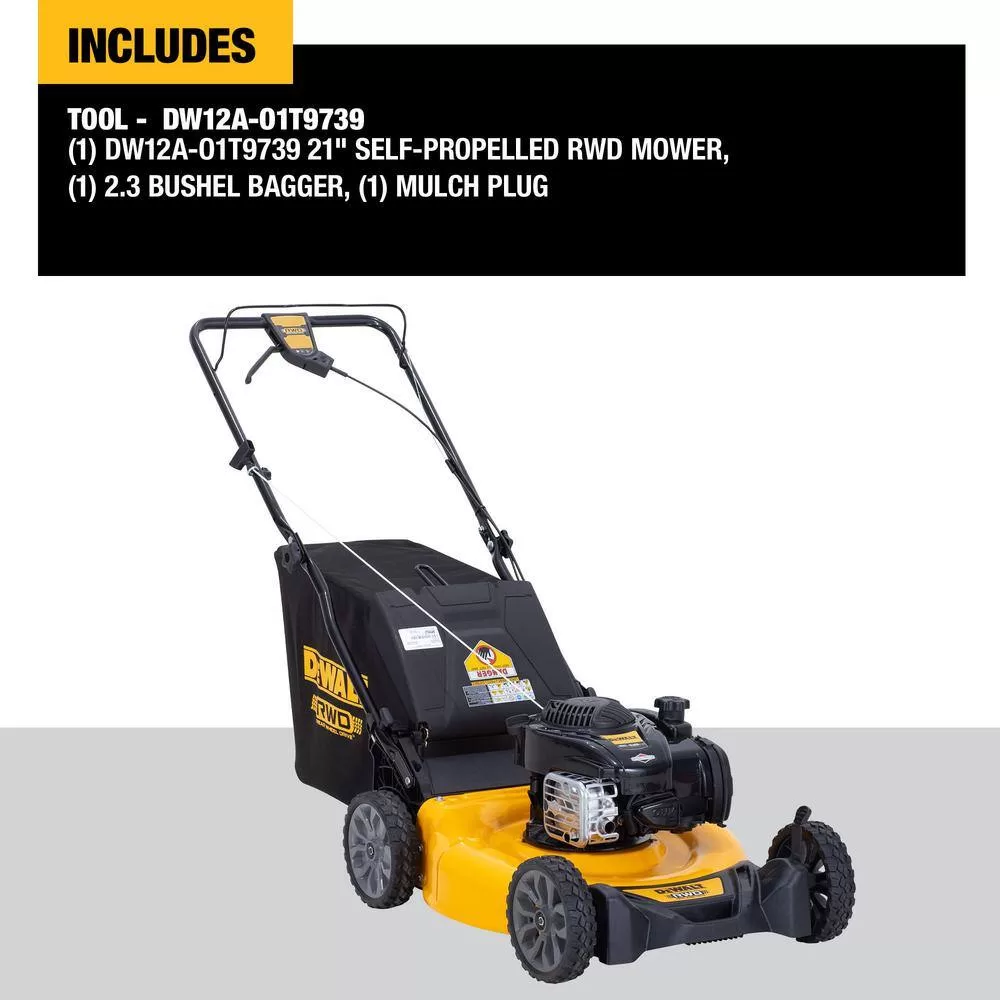 DEWALT 12A-O1T9739 21 in. 150cc Briggs and Stratton 625ex Engine Rear Wheel Drive 2-in-1 Gas Self Propelled Walk Behind Lawn Mower