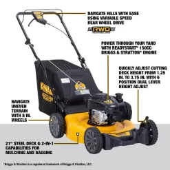 DEWALT 12A-O1T9739 21 in. 150cc Briggs and Stratton 625ex Engine Rear Wheel Drive 2-in-1 Gas Self Propelled Walk Behind Lawn Mower