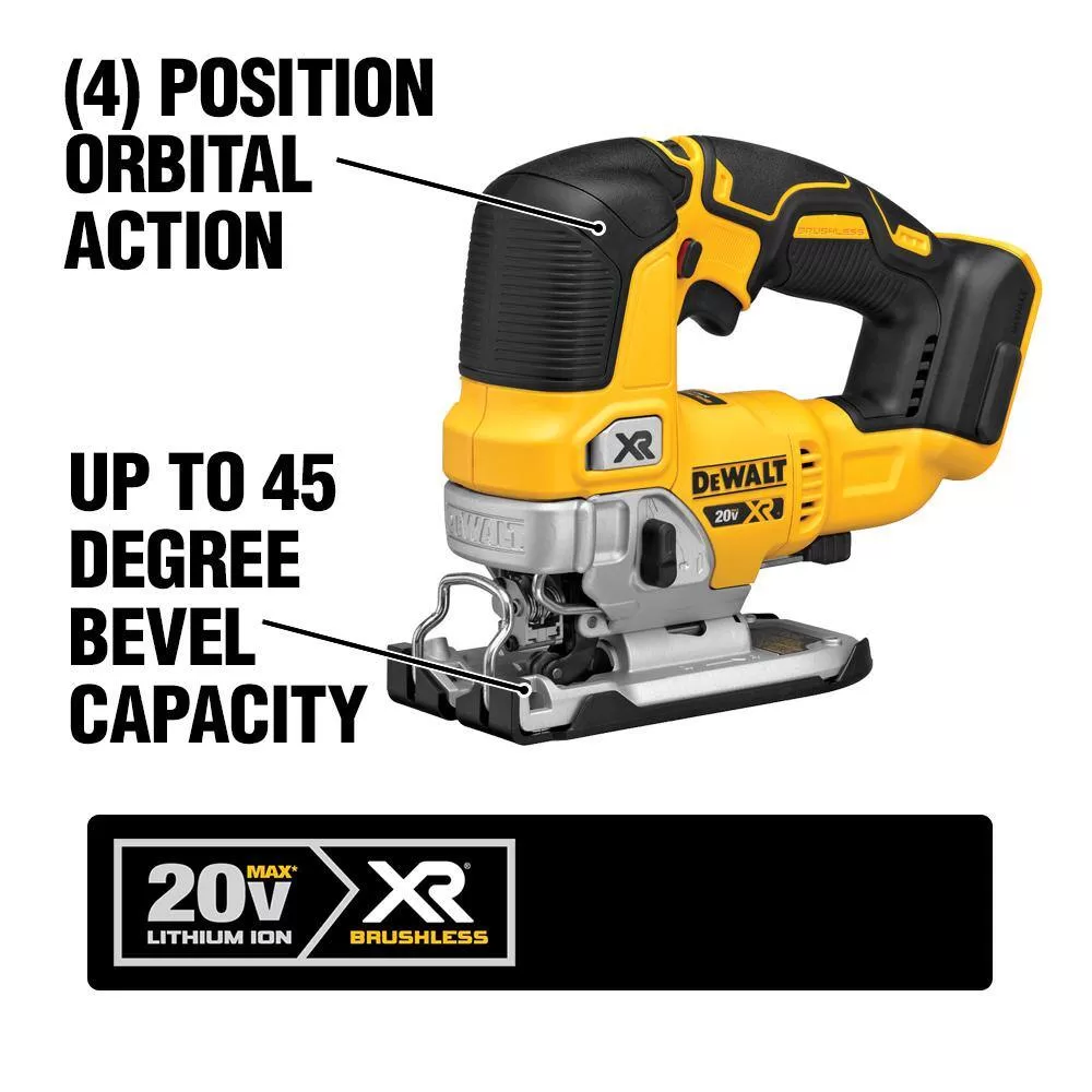 DEWALT DCS334BWCB205-2 20V MAX XR Lithium-Ion Cordless Brushless Jigsaw with (2) 20V MAX XR Premium Lithium-Ion 5.0 Ah Battery Packs