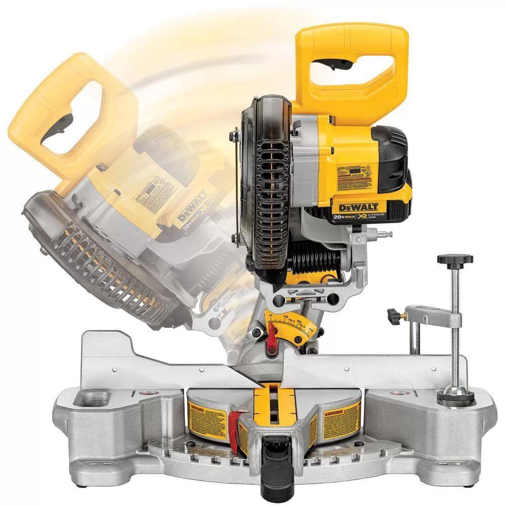 DEWALT DCS361BWCB246CK 20V MAX Lithium-Ion Cordless 7-1/4 in. Sliding Miter Saw with 6.0 Ah Battery, 4.0 Ah Battery, Charger and Bag