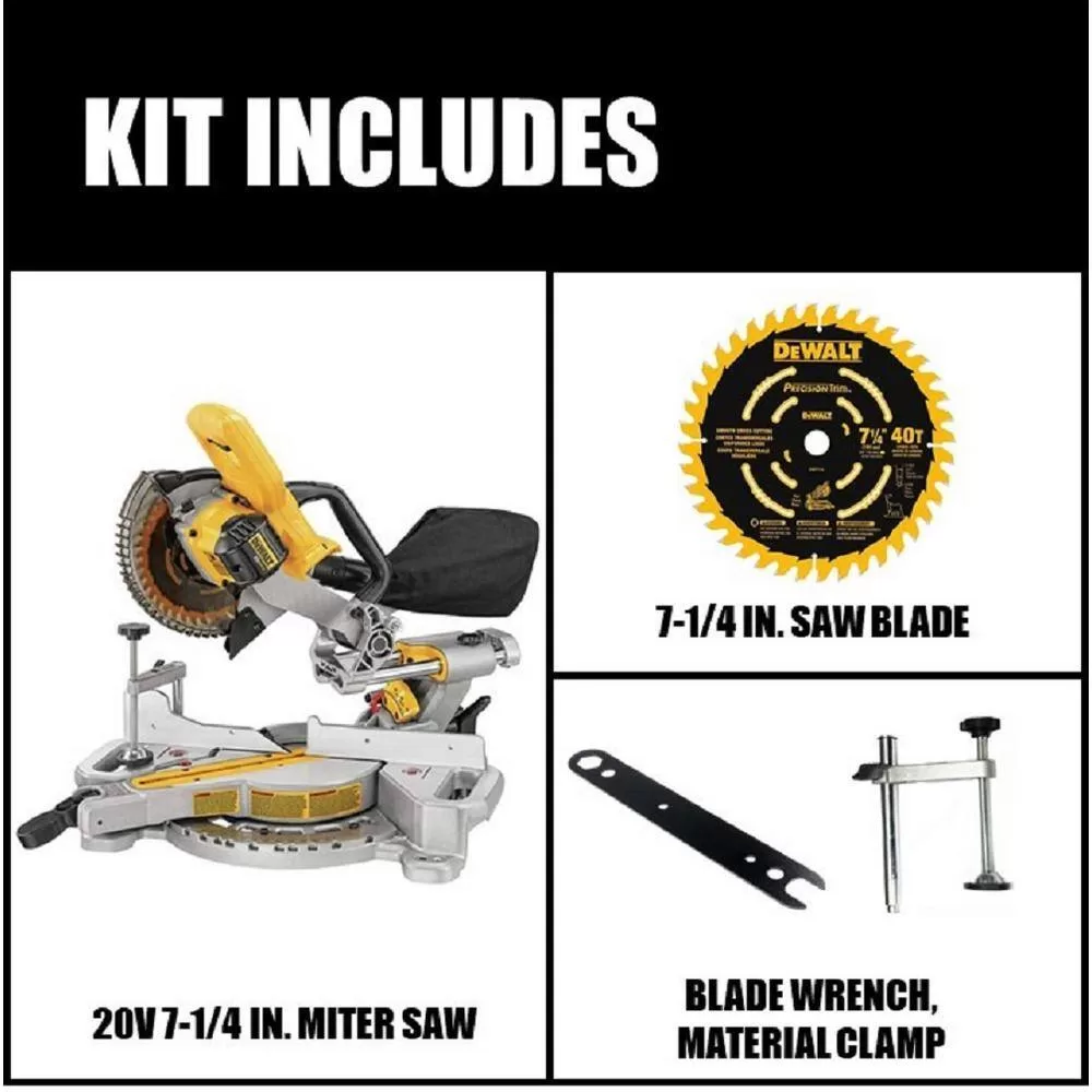 DEWALT DCS361BWCB246CK 20V MAX Lithium-Ion Cordless 7-1/4 in. Sliding Miter Saw with 6.0 Ah Battery, 4.0 Ah Battery, Charger and Bag