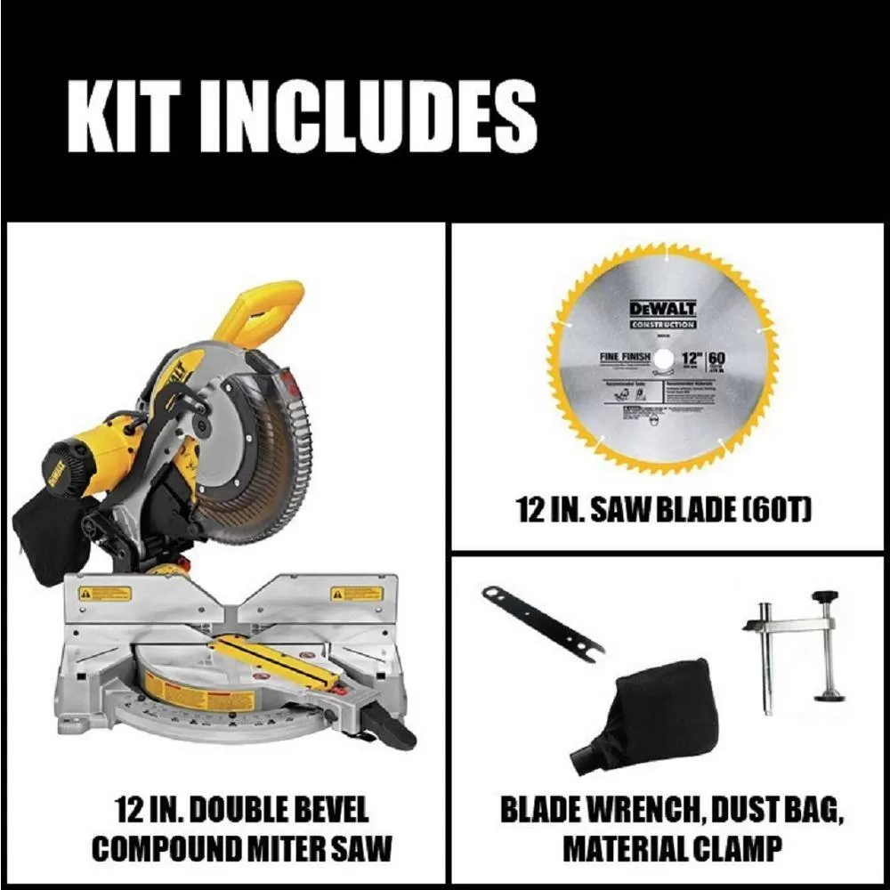DEWALT DWS716WDWX724 15 Amp Corded 12 in. Compound Double Bevel Miter Saw with 29.8 lbs. Compact Miter Saw Stand with 500 lbs. Capacity