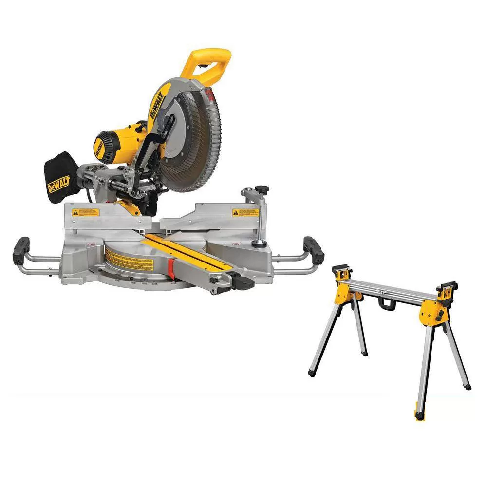 DEWALT 15 Amp Corded 12 in. Double Bevel Sliding Compound Miter Saw Kit with Compact Miter Saw Stand with 500 lbs. Capacity
