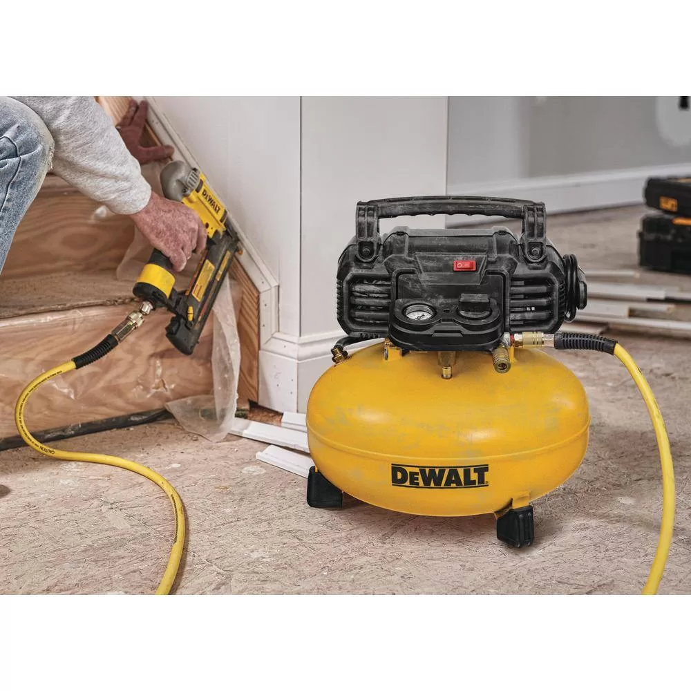 DEWALT DWFP1KIT18200-2 6 Gal. 165 PSI Heavy-Duty Electric Pancake Air Compressor, 18-Gauge Brad Nailer and 2 in. x 18-GA Brads (2500 per Pack)