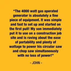 DEWALT DXGNR4000 4000-Watt Manual Start Gas-Powered Portable Generator with Premium Engine, Covered Outlets and CO Protect