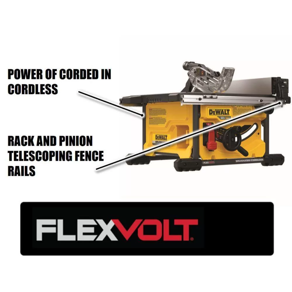 DEWALT DCS7485BWDCB606 FLEXVOLT 60V MAX Cordless Brushless 8-1/4 in. Table Saw Kit with FLEXVOLT 20V/60V MAX Lithium-Ion 6.0Ah Battery Pack