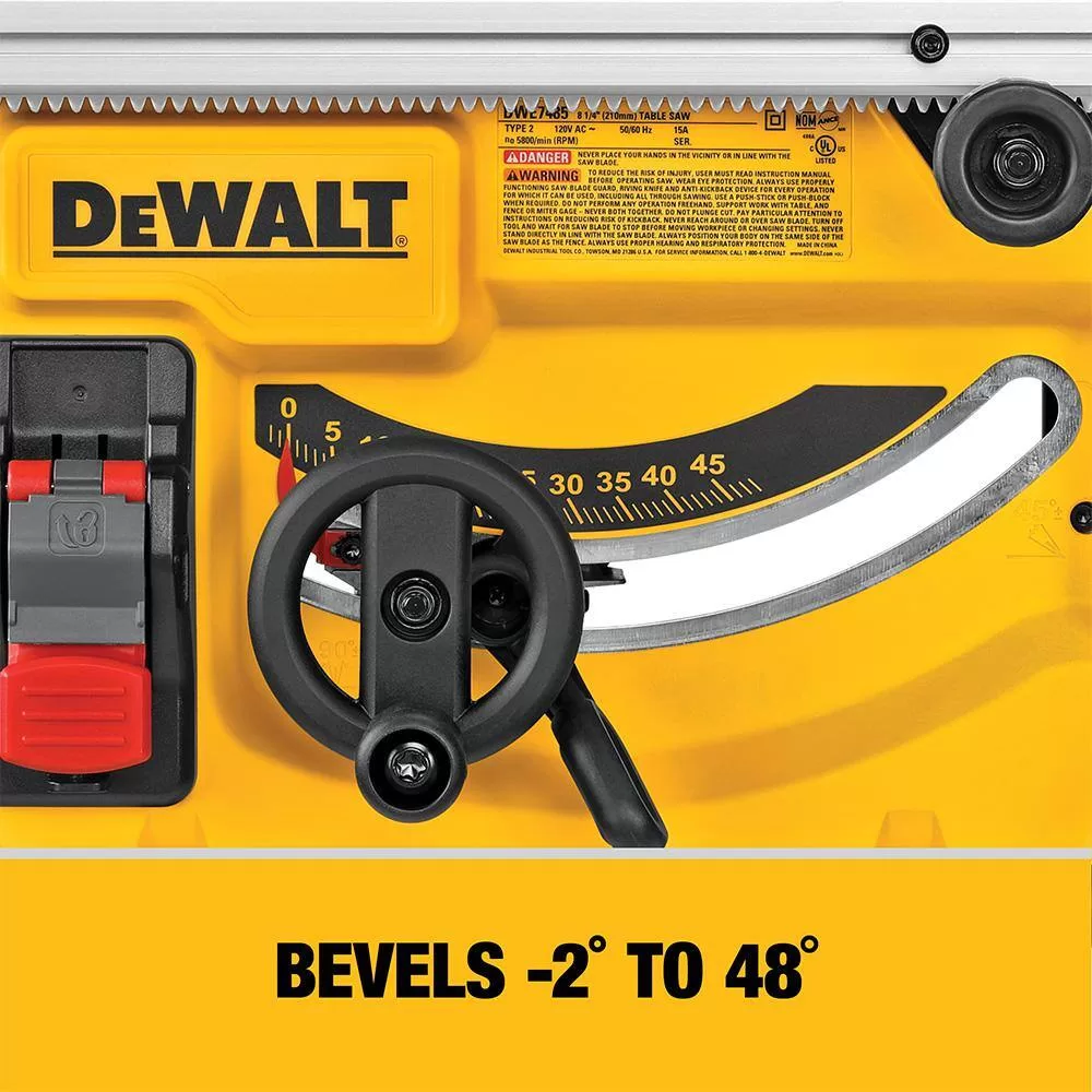 DEWALT DWE7485WW7440RS 15 Amp Corded 8-1/4 in. Compact Portable Jobsite Tablesaw with Heavy-Duty Rolling Stand with Quick-Connect Brackets