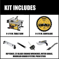 DEWALT DWE7485WW7440RS 15 Amp Corded 8-1/4 in. Compact Portable Jobsite Tablesaw with Heavy-Duty Rolling Stand with Quick-Connect Brackets