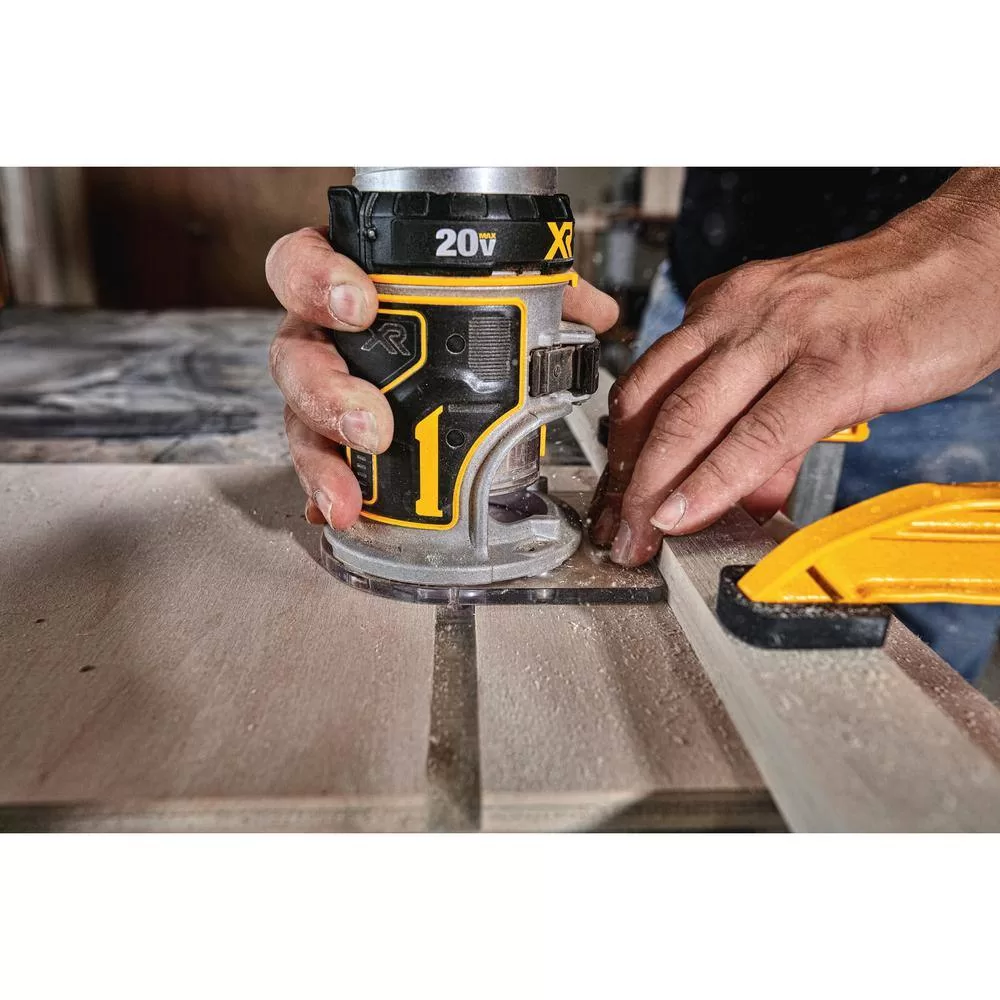 DEWALT 20V MAX XR Cordless Brushless Compact Fixed Base Router and 20V POWERSTACK Compact Battery Starter Kit