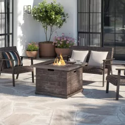 Hampton Bay Peyton 35B 1 PC Peyton 35 in. W x 24 in. H Square MGO Liquid Propane Fire Pit in Distressed Brown