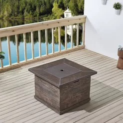 Hampton Bay Peyton 35B 1 PC Peyton 35 in. W x 24 in. H Square MGO Liquid Propane Fire Pit in Distressed Brown