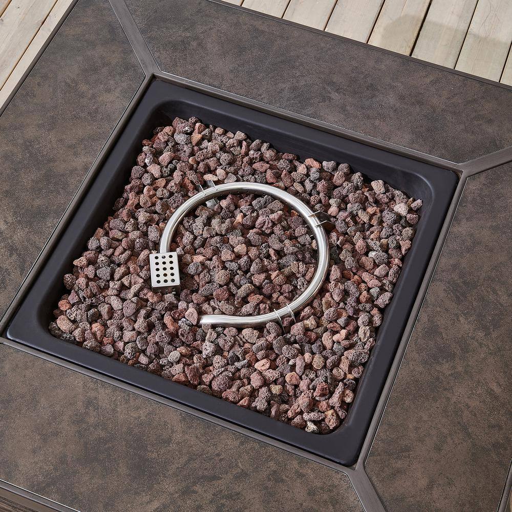 Hampton Bay Peyton 35B 1 PC Peyton 35 in. W x 24 in. H Square MGO Liquid Propane Fire Pit in Distressed Brown