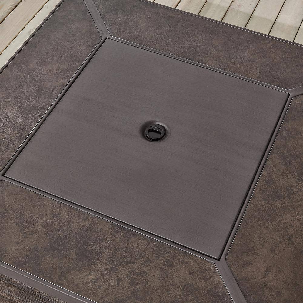 Hampton Bay Peyton 35B 1 PC Peyton 35 in. W x 24 in. H Square MGO Liquid Propane Fire Pit in Distressed Brown