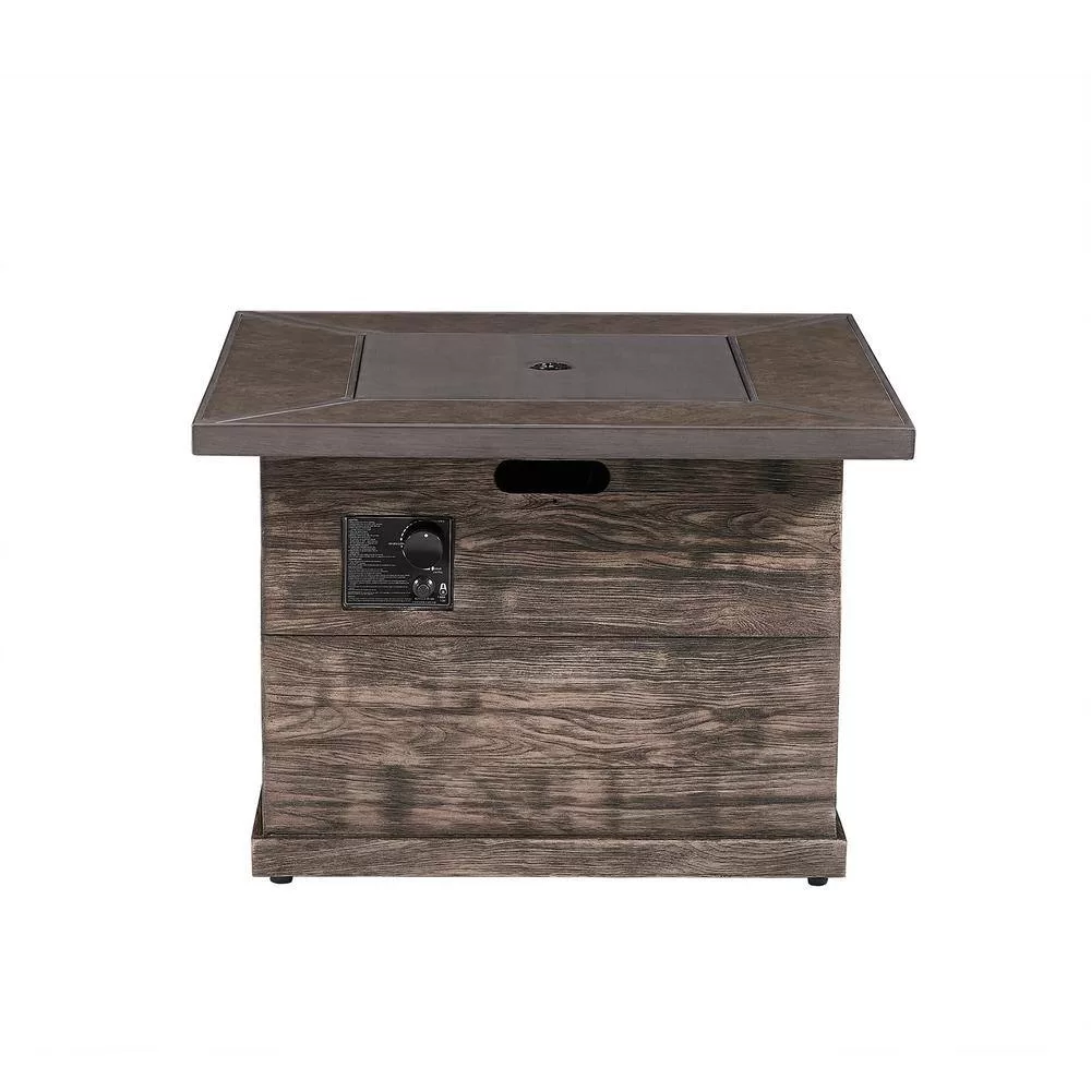 Hampton Bay Peyton 35B 1 PC Peyton 35 in. W x 24 in. H Square MGO Liquid Propane Fire Pit in Distressed Brown