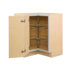 Hampton Bay Shaker 28.5 in. W x 16.5 in. D x 34.5 in. H Assembled Lazy Susan Corner Base Kitchen Cabinet in Dove Gray