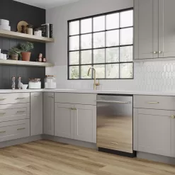 Hampton Bay Shaker 28.5 in. W x 16.5 in. D x 34.5 in. H Assembled Lazy Susan Corner Base Kitchen Cabinet in Dove Gray