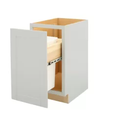 Hampton Bay Shaker 18 in. W x 24 in. D x 34.5 in. H Assembled Pull-Out Waste Bin Base Kitchen Cabinet in Dove Gray