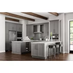 Hampton Bay Shaker 18 in. W x 24 in. D x 34.5 in. H Assembled Pull-Out Waste Bin Base Kitchen Cabinet in Dove Gray