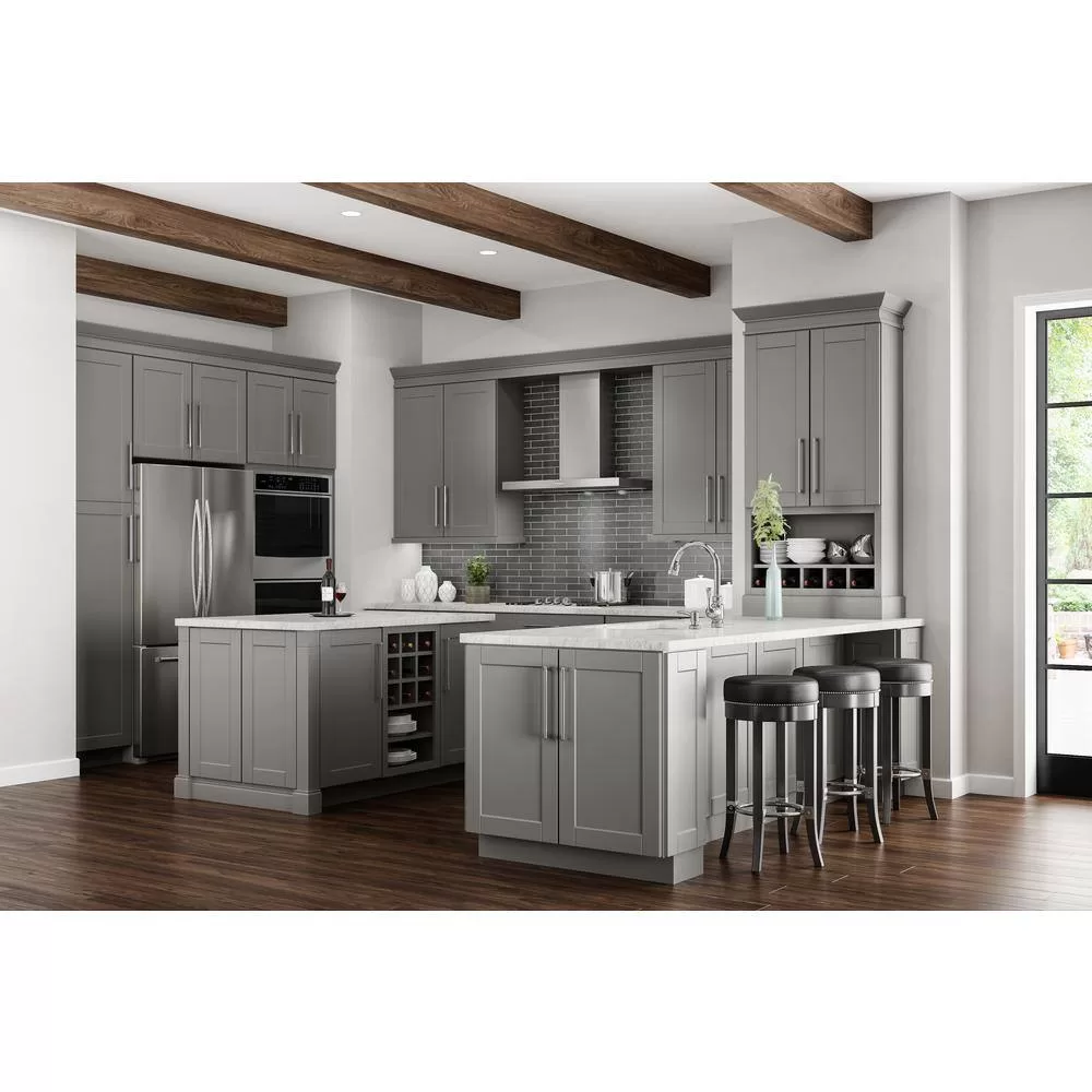 Hampton Bay Shaker 18 in. W x 24 in. D x 34.5 in. H Assembled Pull-Out Waste Bin Base Kitchen Cabinet in Dove Gray