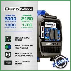 DUROMAX XP2300iH 2,300-Watt/1,800-Watt Recoil Start Dual Fuel Portable Digital Inverter Generator 50-State