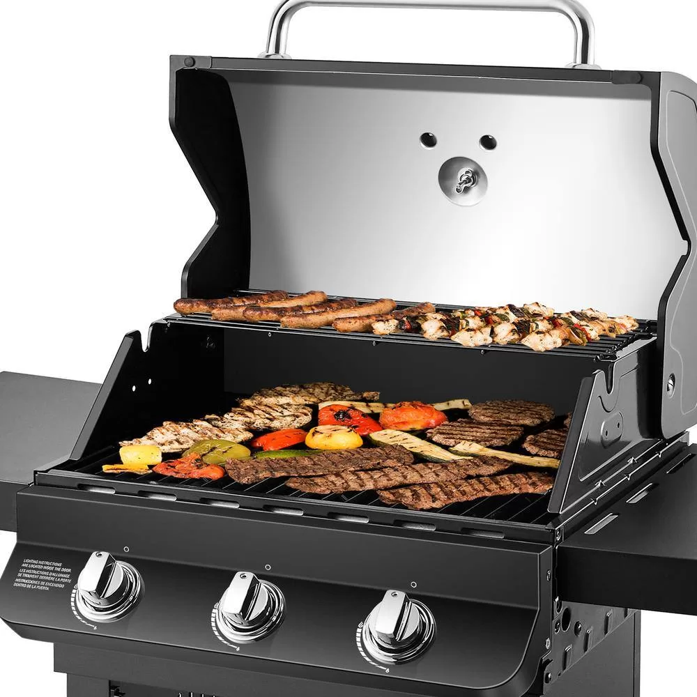 Dyna-Glo DGP397CNN-D Premier 3-Burner Natural Gas Grill in Black with Folding Side Tables