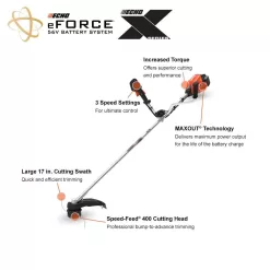 ECHO eFORCE 56V X Series 17 in. Brushless Cordless Battery String Trimmer/Brushcutter with 5.0 Ah Battery and Rapid Charger