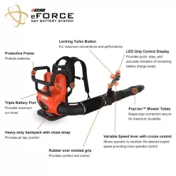 ECHO eFORCE 56V 195 MPH 795 CFM Cordless Battery Backpack Blower w/Tube Throttle & (2) 5.0Ah Batteries & Dual Port Charger