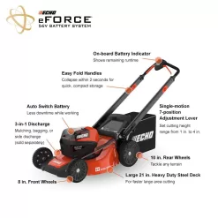 ECHO eFORCE 21 in. 56-Volt Cordless Battery Walk Behind Push Lawn Mower with 5.0 Ah Battery and Standard Charger