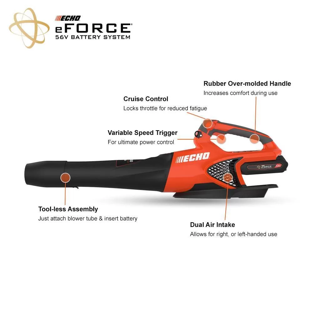 ECHO eFORCE 56V Cordless Battery 16 in. String Trimmer and 151 MPH 526 CFM Blower Combo Kit w/ 2.5Ah Battery & Charger 2-Tool