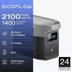 EcoFlow DELTAMI880-B-US 1400W Output/2100W Peak Push-Button Start Battery Generator DELTA Mini for Home Backup Power, Camping and RVs