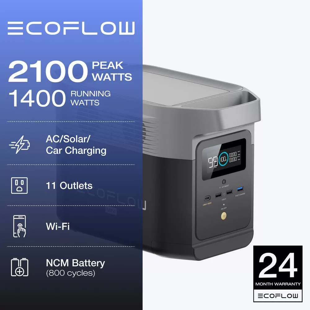 EcoFlow DELTAMI880-B-US 1400W Output/2100W Peak Push-Button Start Battery Generator DELTA Mini for Home Backup Power, Camping and RVs