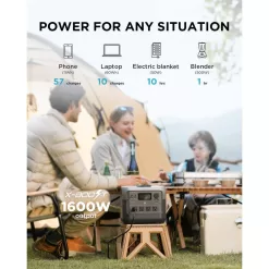 EcoFlow ZMR620-B-US 800W Output/1600W Peak Push-Button Start Battery Generator RIVER 2 Pro, LFP Battery, Fast Charging