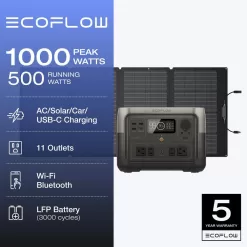 EcoFlow RIVER2Max+160W 500W Output/1000W Peak Push-Button Start Solar Generator RIVER 2 Max with 160W Solar Panel