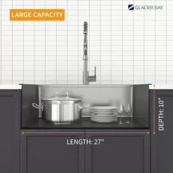 Glacier Bay 27 in Drop-In Single Bowl 18 Gauge Gunmetal Black Stainless Steel Workstation Kitchen Sink with Black Spring Neck Faucet
