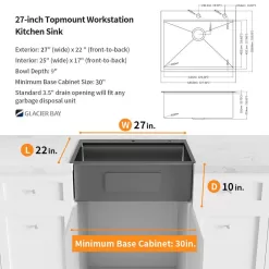 Glacier Bay 27 in Drop-In Single Bowl 18 Gauge Gunmetal Black Stainless Steel Workstation Kitchen Sink with Black Spring Neck Faucet