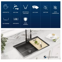 Glacier Bay 27 in Drop-In Single Bowl 18 Gauge Gunmetal Black Stainless Steel Workstation Kitchen Sink with Black Spring Neck Faucet