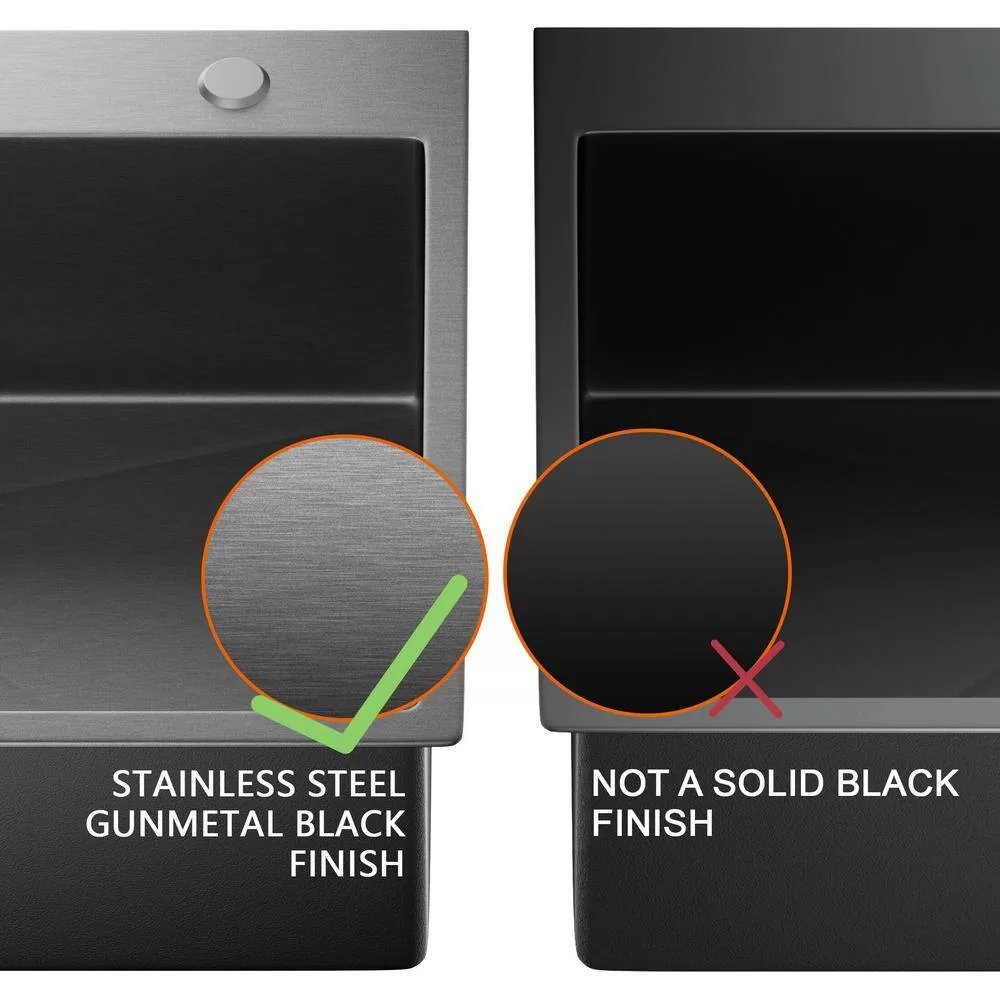 Glacier Bay 27 in Drop-In Single Bowl 18 Gauge Gunmetal Black Stainless Steel Workstation Kitchen Sink with Black Spring Neck Faucet