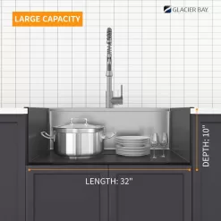 Glacier Bay 32 in Drop-In Single Bowl 18 Gauge Gunmetal Black Stainless Steel Workstation Kitchen Sink with Black Spring Neck Faucet
